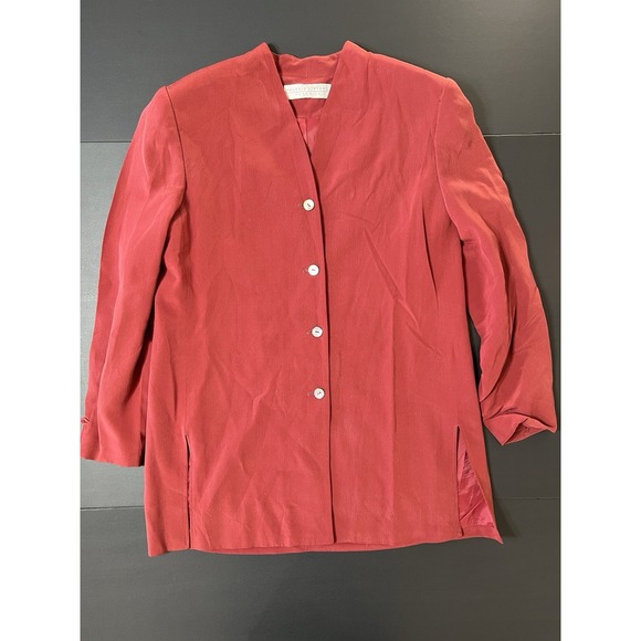 Valerie Steven's Pure Silk Pant Suit Size 8 Burgundy Lagenlook Business Preppy - Picture 2 of 14